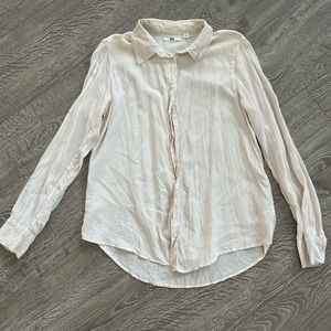 Uniqlo 100% silk cream ivory collared button down blouse size Small